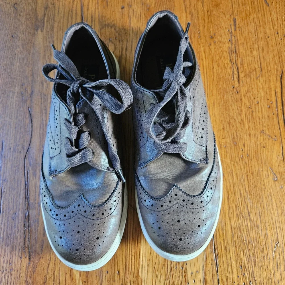 Polo Ralph Lauren Alek Oxford Sneakers Kids Brown Leather Brogue‎ Shoes Size 3